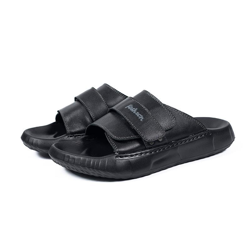 Leather slippers men's summer trend outer wear casual soft bottom one-word drag fashion sports light cool slippers men's