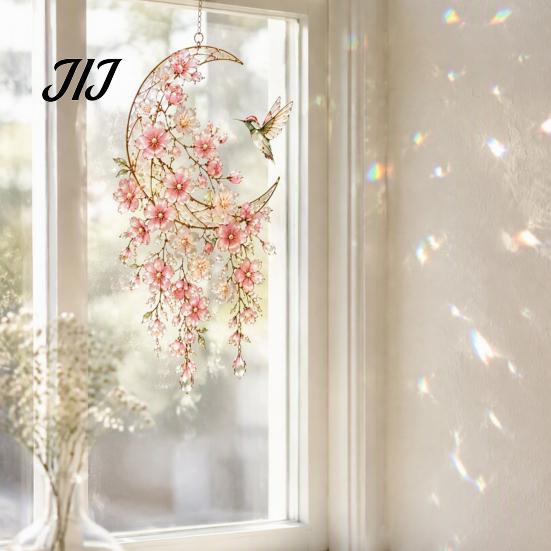 Waterproof Wind Chimes for Patio Acrylic Flower & Sun/Moon Chimes, Window Hanging Suncatcher Housewarming Gifts New Home Living Room Balcony,