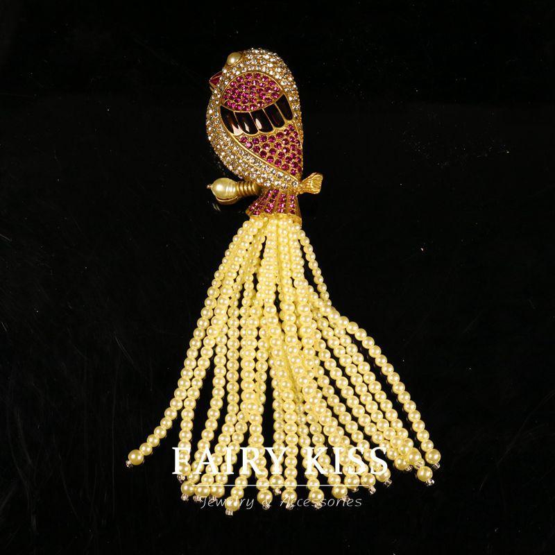 

Изысканный темперамент, густо усыпанный бриллиантами, брошь с бахромой в виде птицы, французская ретро-эмаль ручной работы, универсальное ювелирное изделие высокого класса