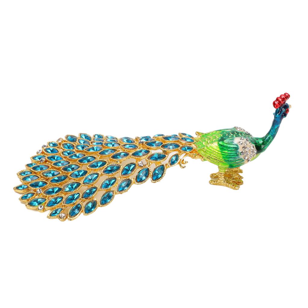 Peacock Jewelry Box for Rings Earrings Metal Collectible Mini Peacock Figurine Jewelry Organizer with Rhinestones for