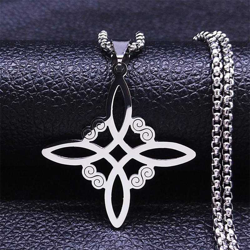 Acciaio Inossidabile Stregoneria Nodo Irlandese della Strega Collana Catena Uomo/Donna Colore Argento Collane Wicca Gioielli da Strega nudo de bruja