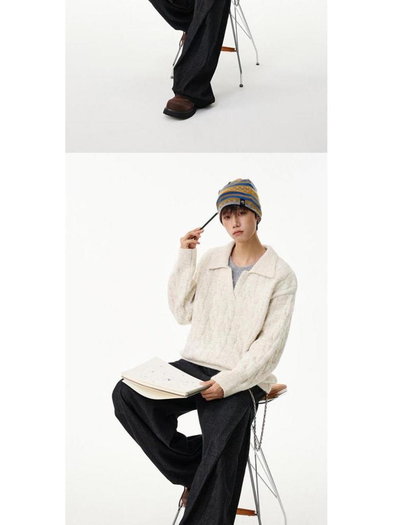 Unisex Faux Two-Piece V-Neck Knit Sweater - Loose, Lazy Style Wool Base Layer for Autumn/Winter.