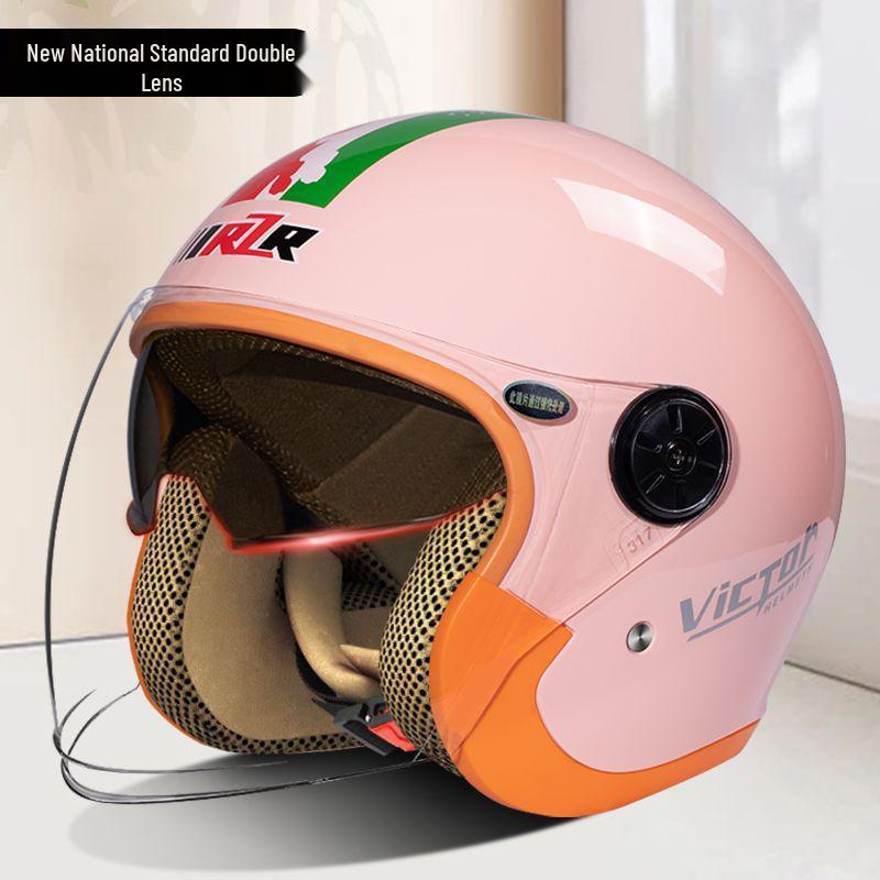 Universal All-Season Electric Vehicle Helmet with Double Visor: Anti-Fog, Anti-Cold, Warm Half Helmet for Men and Women