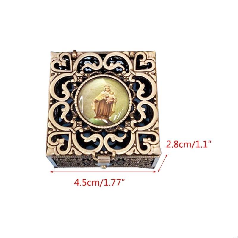 62KD Rosary Bead Box Necklace Metal Christian Catholic Religious Jewelry Case Storage