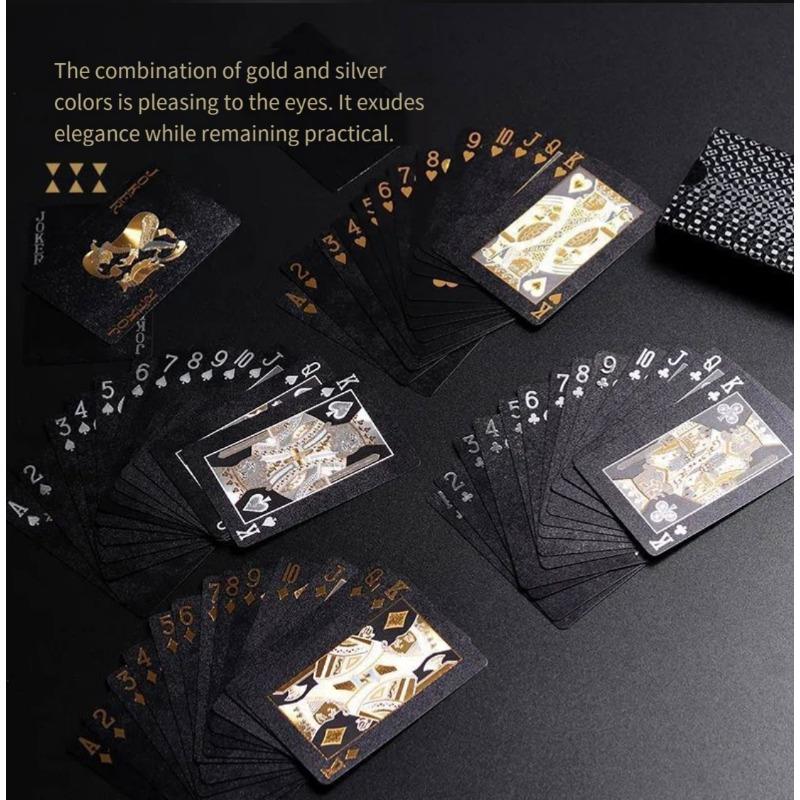 New 54 Black and Gold Plastic Playing Cards Waterproof Card Gift Collection Aluminum Foil Poker Set Practical Party Gifts