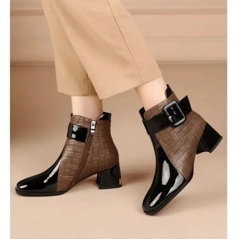 Women Ankle Boots Thick Heels Platform Short Boots Fashion AutumnNew  Female Shoes Retro Belt Buckle Work Shoes Botas De Mujer