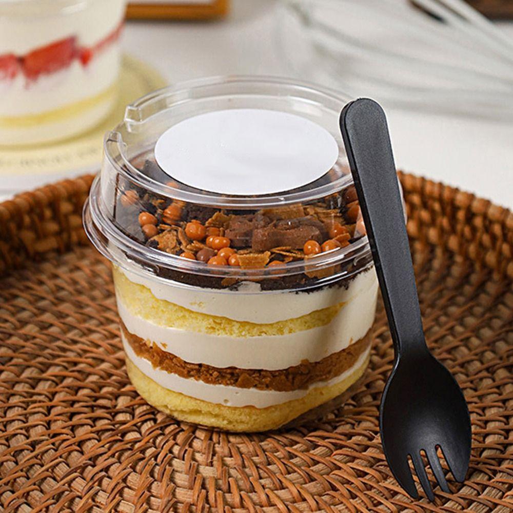 50 Stück 150/250ml Dessertbecher Schüsselbehälter Runde Form Dessertbecher mit Deckel Dessertwerkzeuge