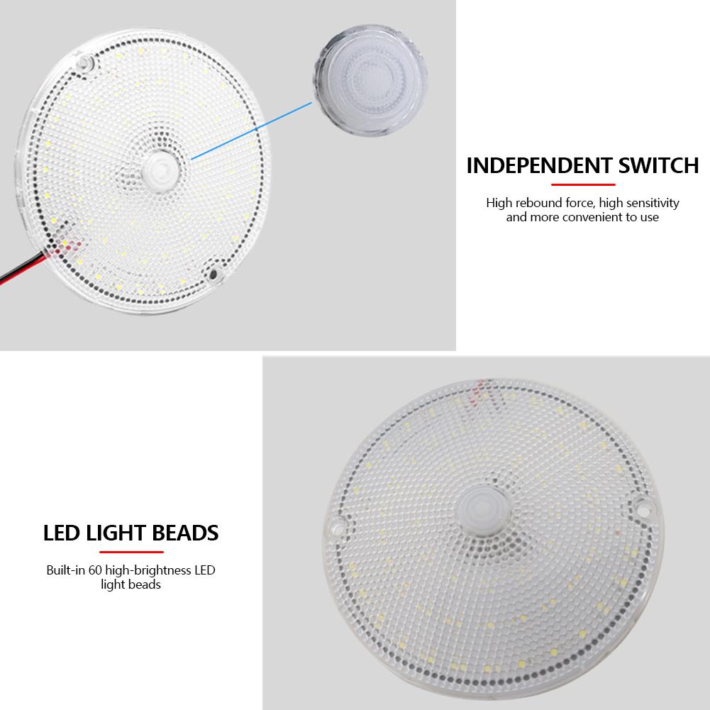 60 LED Round Truck Interior Light High Brightness Transparent Switch RV Camper Cargo Ceiling Light 12-85V Car Trunk Lamp