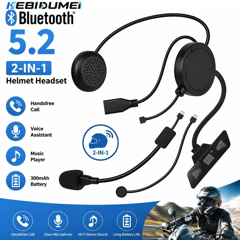 Motorcycle Helmet Headset Bluetooth 5.2 Earphone Wireless Handsfree Stereo Music Player with Mic Noise Reduction Headphone for Rider