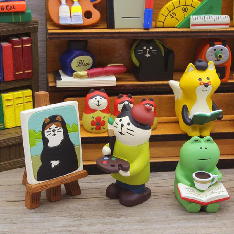 2025 Japan Zakka Cat Bookstore Scene Decoration Bookshelf Decoration Collectible Home Decor Resin Craft Toy Japan Ornaments
