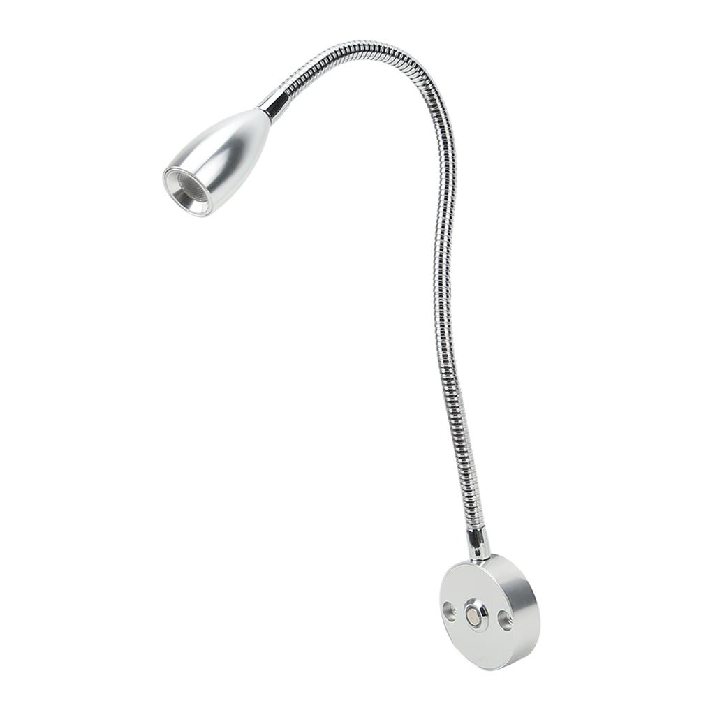LED Reading Light 3W Wall Mount Reading Lamp Flexible Gooseneck 3 Color Adjustable for RV Boat Caravan Silver 3 Colors