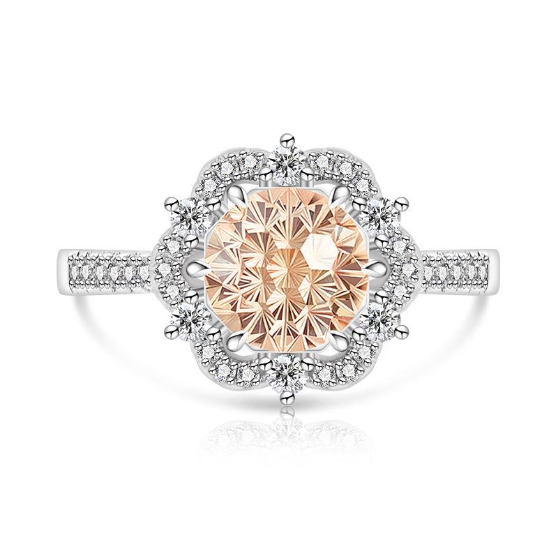 Copper Bright Millennium Cut High Carbon Diamond Plum Blossom Crown Ring Ladies Glamour Jewelry