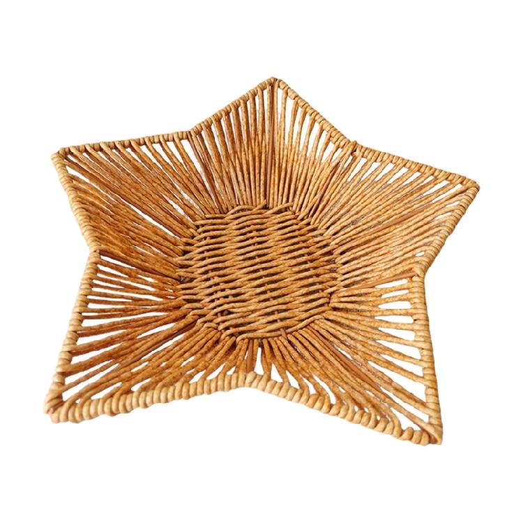 Spacious Imitation Rattan Basket Multifunctional Star Shaped Snacks Storage Plate Woven Home Vegetable Display Tray