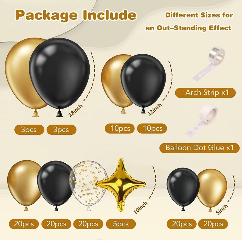 Gyllene Fyrhörnig Stjärna Paket Festdekoration Ballongkedja Svart Guld Paket Bröllopsarrangemang