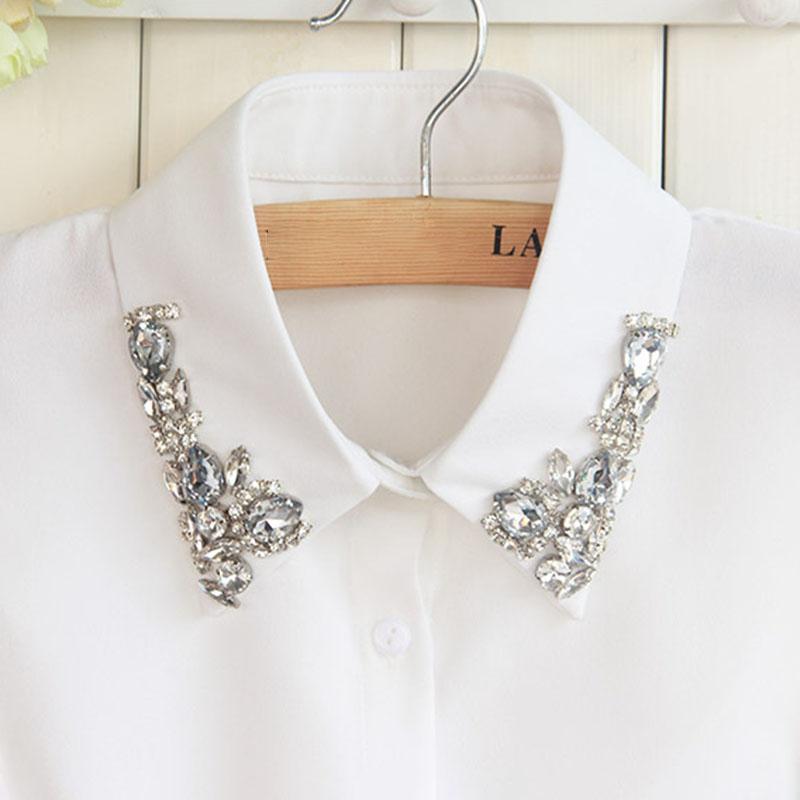 Women's Chiffon Shirt Collar Embroidered Nail Beads Versatile Fake Collar Water Diamond Decoration