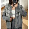 Womens Oversized Knit Cardigan 2026 Fall Loose Fit Alpaca Blend Sweater With Geometric
