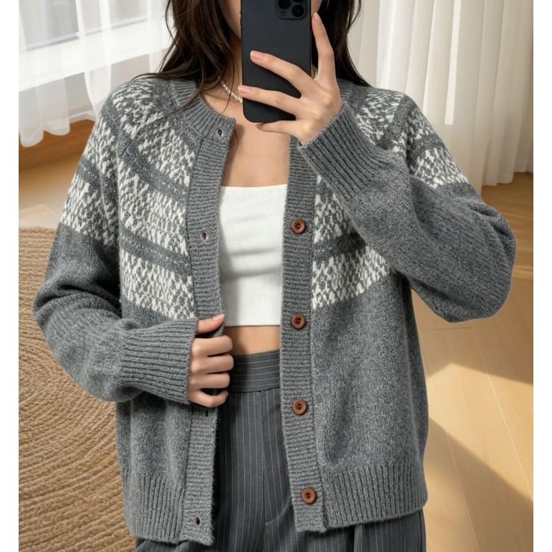 Womens Oversized Knit Cardigan 2026 Fall Loose Fit Alpaca Blend Sweater With Geometric