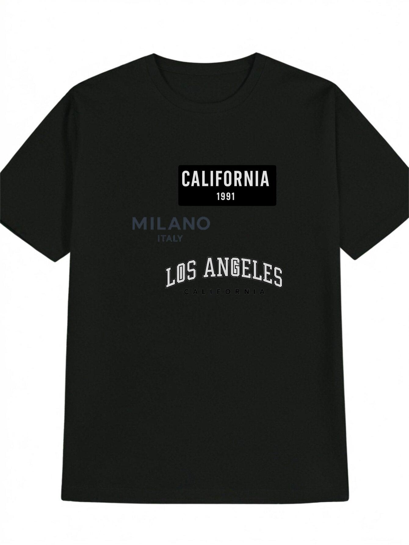 Casual Short Sleeve T-shirt - California 1991 Milano Italy Graphic Print S