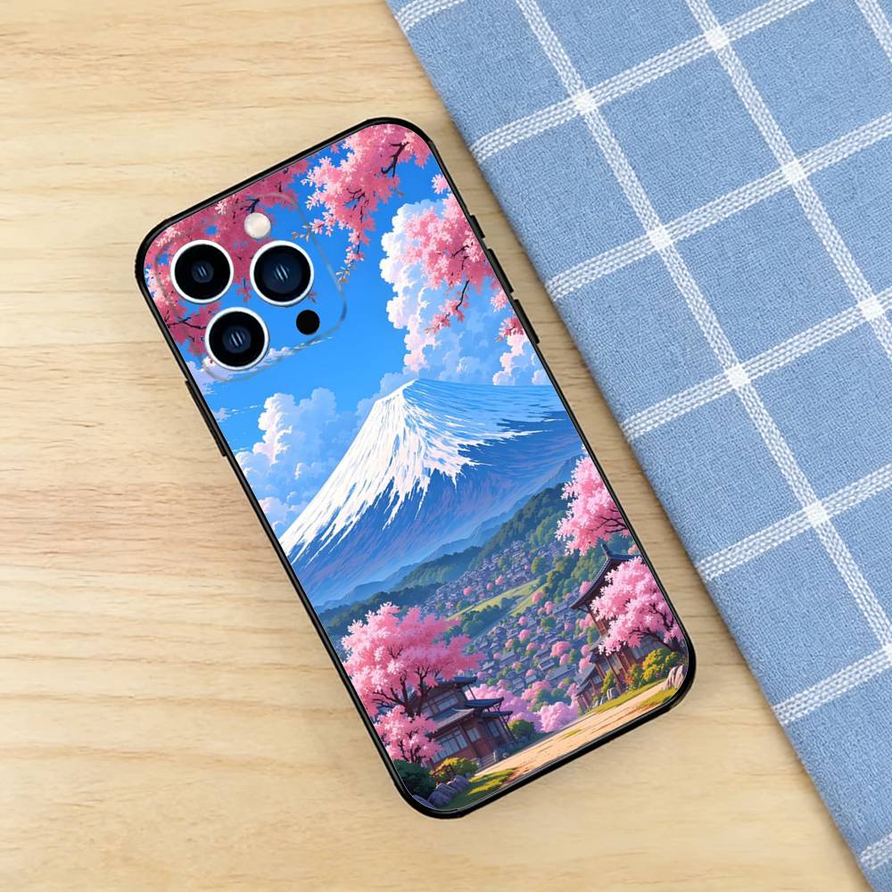 Japanese Mount Fuji Case For iPhone 17 16 15 14 13 12 11 Pro Plus Air Max Mini E Soft Silicone Cover