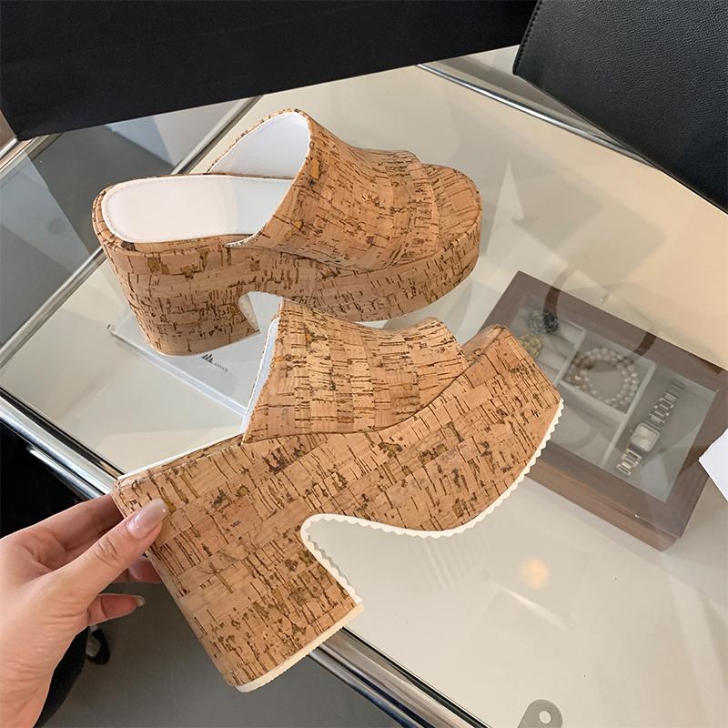 Fashion 12cm New Style Thick-bottomed Thick Heels and Large Size for Women To Wear in Summer Slippers of Size 34-43 Zapatos Mujer
