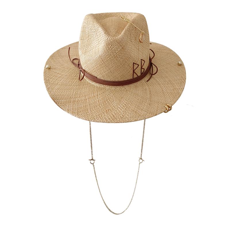 Classic Straw Hat Handmade Design Hat Pearl Chain Summer Sun Hat New Letter Hat Beach Women Gorras Para Hombres