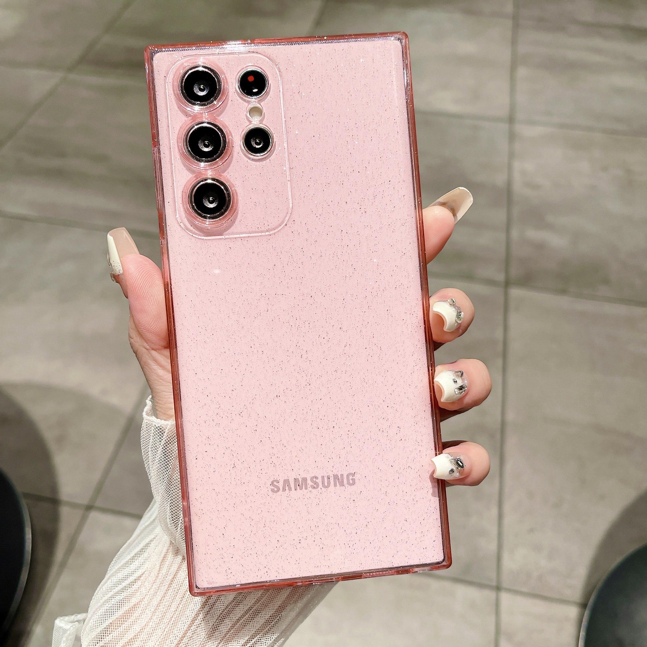 

Силіконовий чохол для телефону з кольоровим блискучим порошком для Samsung S25 Ultra S24 S23 S22 Plus S21 S20 FE A55 A35 A54 Ударостійкий м’який тонкий чохол із ТПУ Samsung A55 рожевий