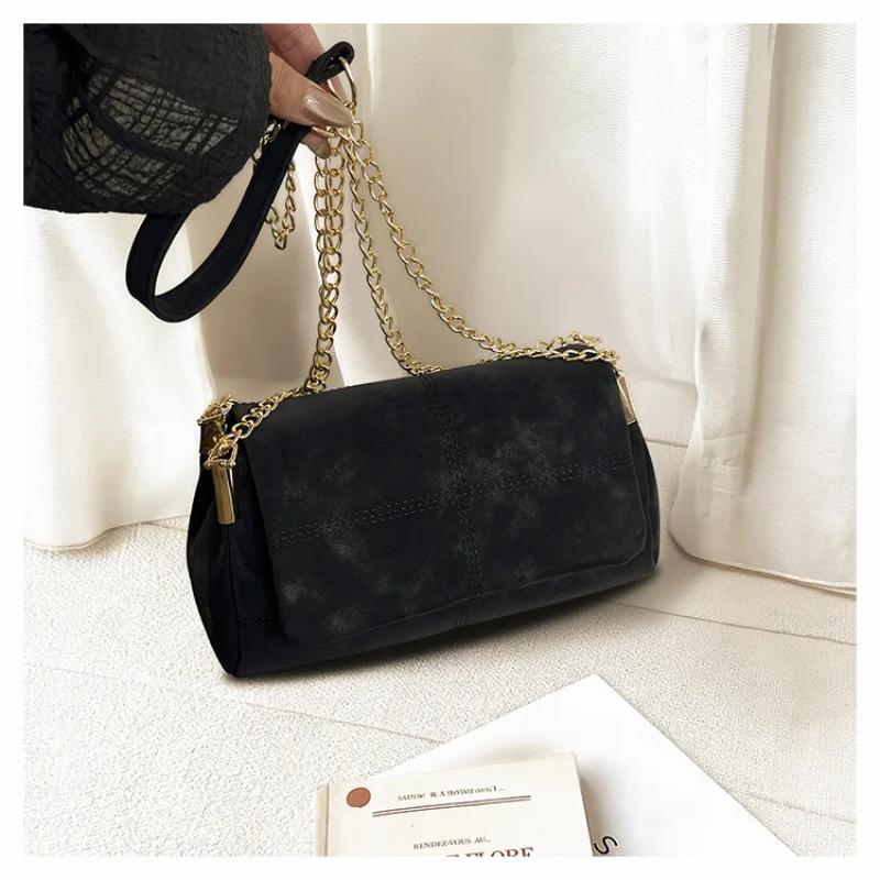 

Fashi Shoulder Bags for Women Large Capacity Crossbody Bags with Chain Retro Style Simple Design Texture Versatile Chain Bag чёрный
