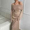 Sexy schulterfreies Kleid für Damen 2024 Neue Mode Schlanke hohe Taille Langarm Maxikleider Damen Street Trendy Urlaub Elegantes Strick-Abendkleid