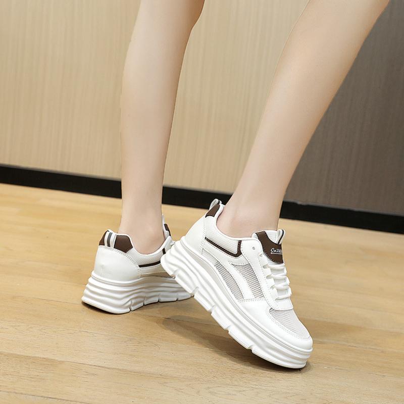 Modne Białe Sneakersy Damskie Lato Sportowe Tenisowe Ukryty Obcas Buty do Biegania Kobieta Komfortowe Treningowe Atletyczne Gruba Podeszwa Trampki Obuwie