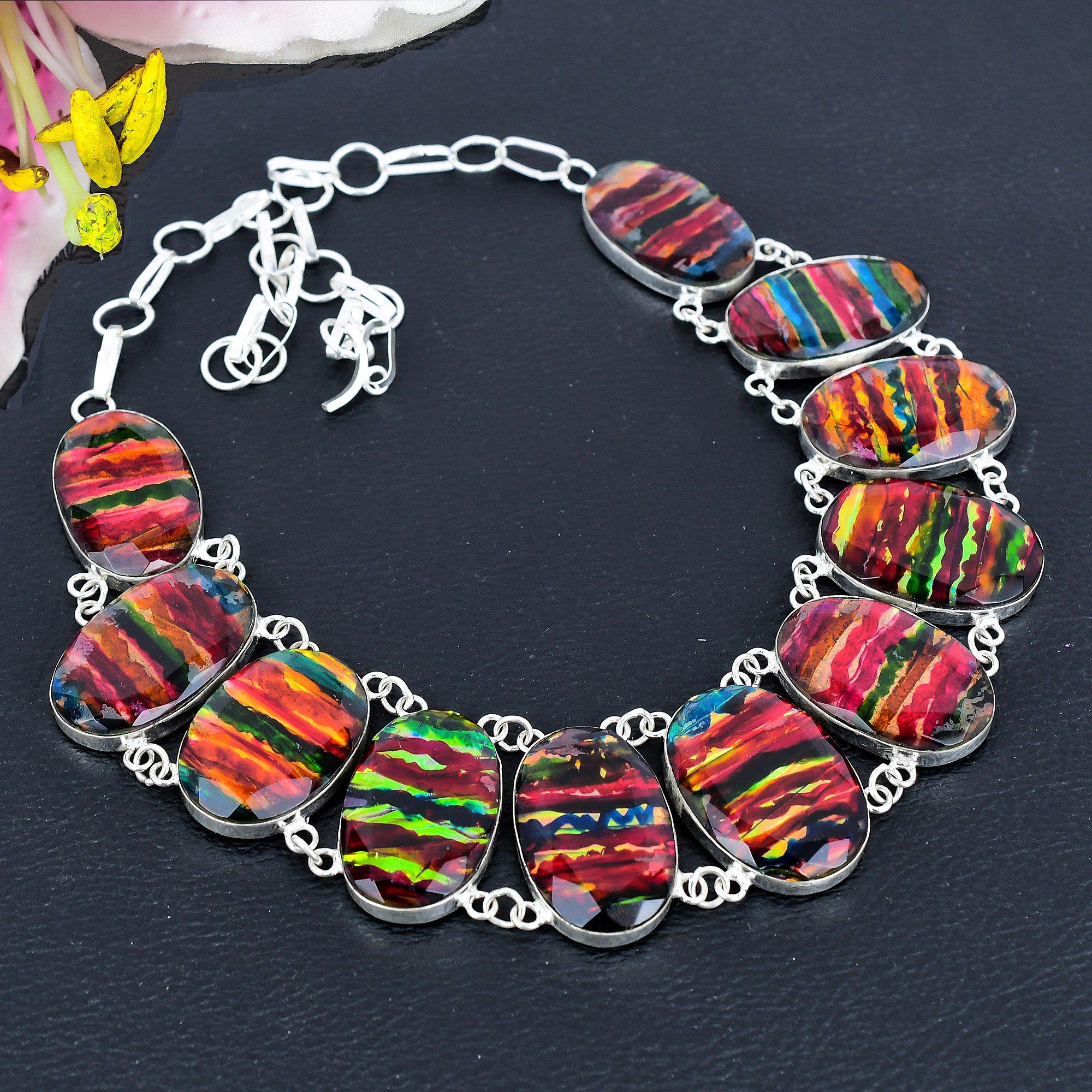 

Mexican Dico Glass Gemstone 925 Sterling Silver Jewelry Necklace 18 KG-1857