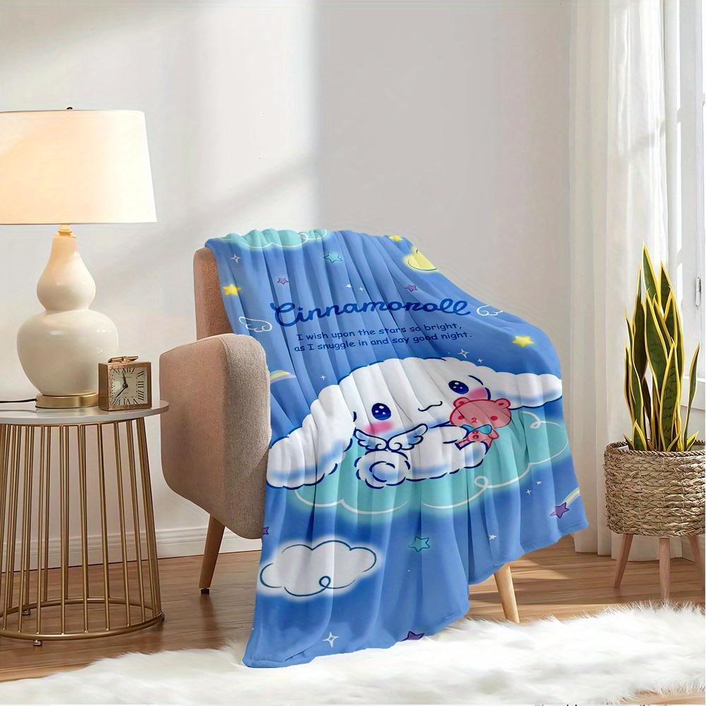 1pc Cinnamoroll, Cute, NightDigital Print Flannel Throw Blanket, Super Soft Plush Fleece Bedspread, Multipurpose All-Season Hypoallergenic C
