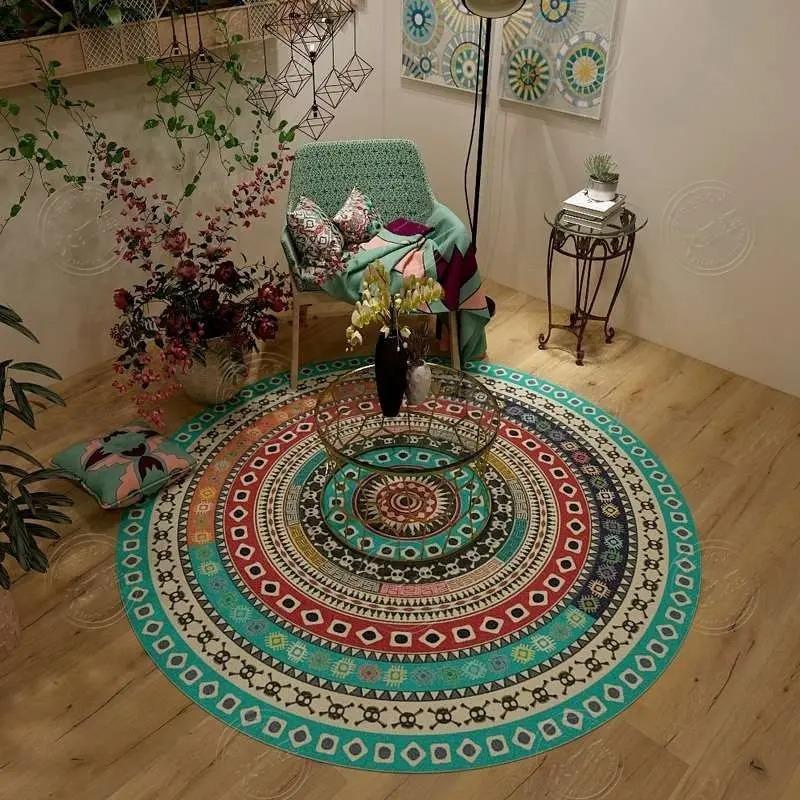 Persian Retro Ethnic Style Round Living Room Rug Coffee Table Hanging Chair Swivel Chair Floor Mat Bedroom Bedside Rug