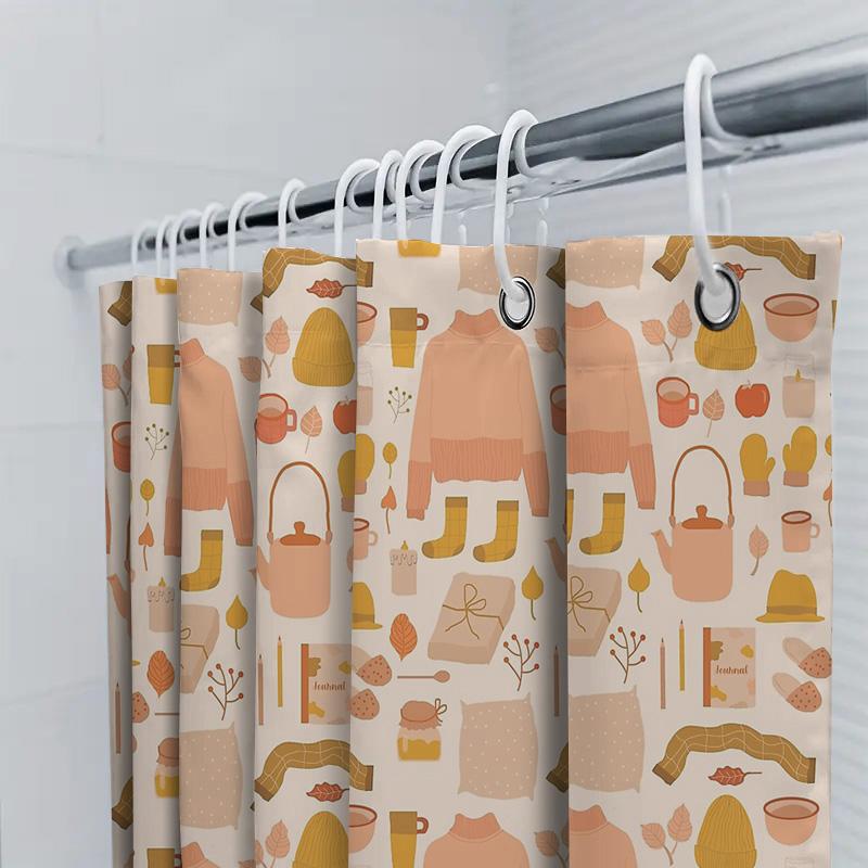 Shower Curtain Botanical Leaf Pattern Waterproof Fabric Bathroom Decor Vintage Farmhouse Style Shower Liner