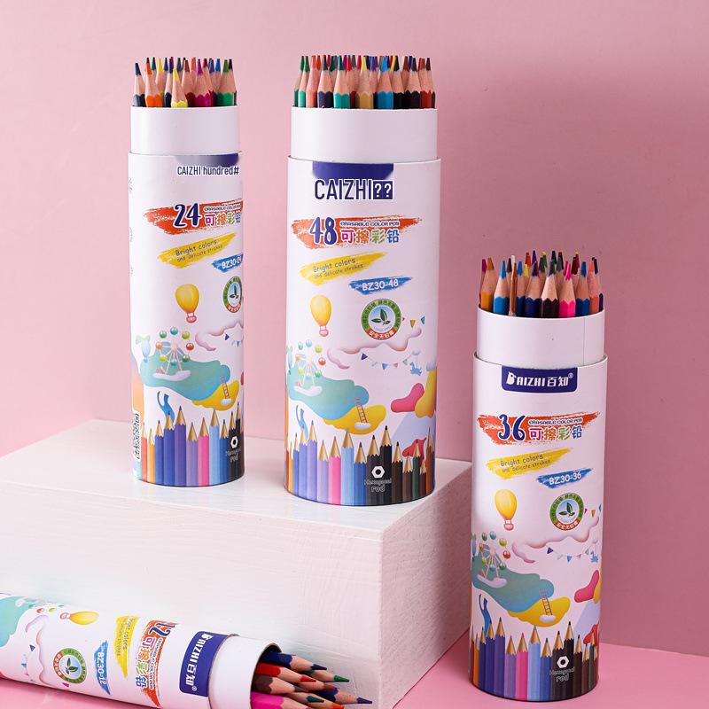 Oil-Based, Erasable Colored Pencils & Crayons Set: 24, 36, 48 Colors for Kids & Students