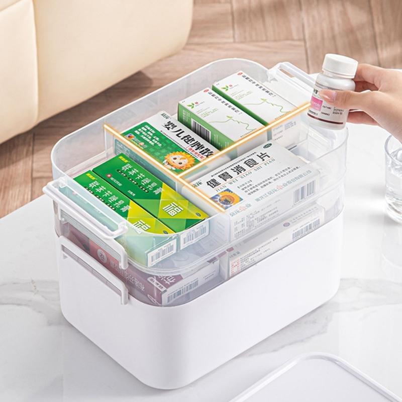 Multilayer Medicines Organizers Box With Clear Lid Large Capacity Portable Storage For Household Emergency Use