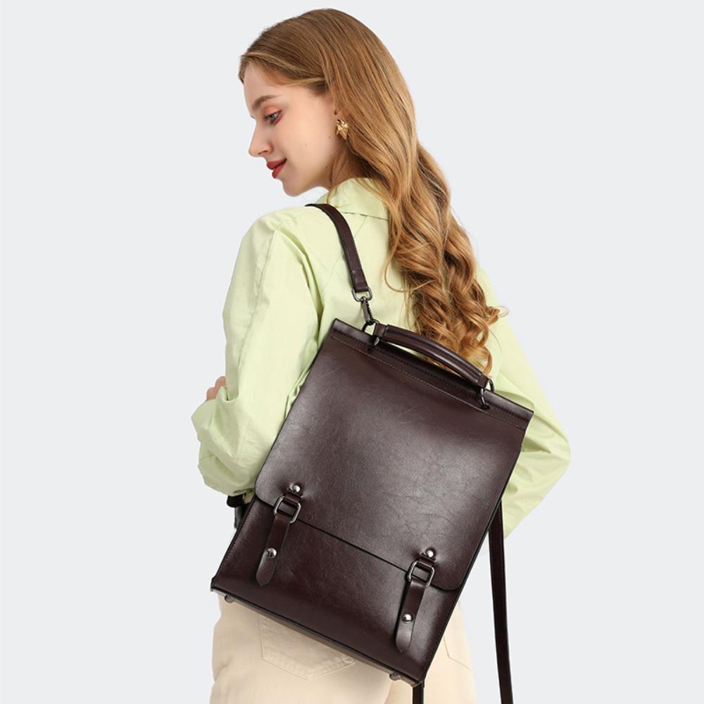 Leather Backpack Female British College Style School Bag College Student Vintage Cambridge Commuter Cowhide Backpack