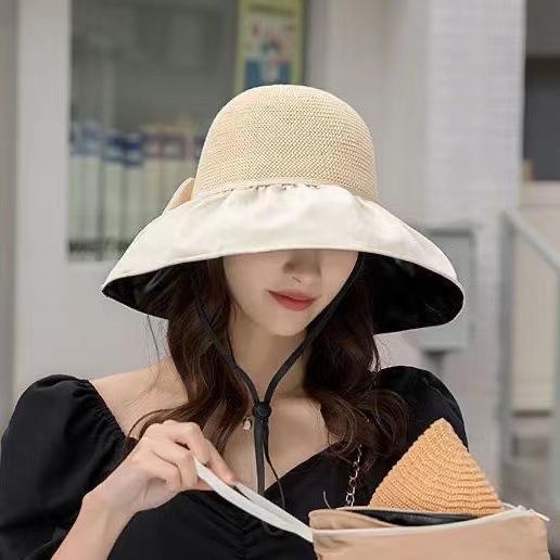Fisherman's Hat Children's Spring and Autumn Outdoor Big Eaves Sunscreen Hat Versatile Double-sided Solid Color Foldable Sun Hat