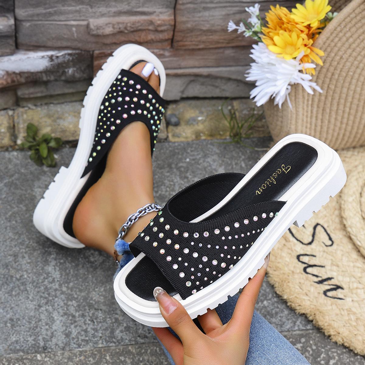 

Модные и удобные тапочки с квадратным носком на толстой подошве и пляжные сандалии с застежкой «рыбий рот» 38 чёрный