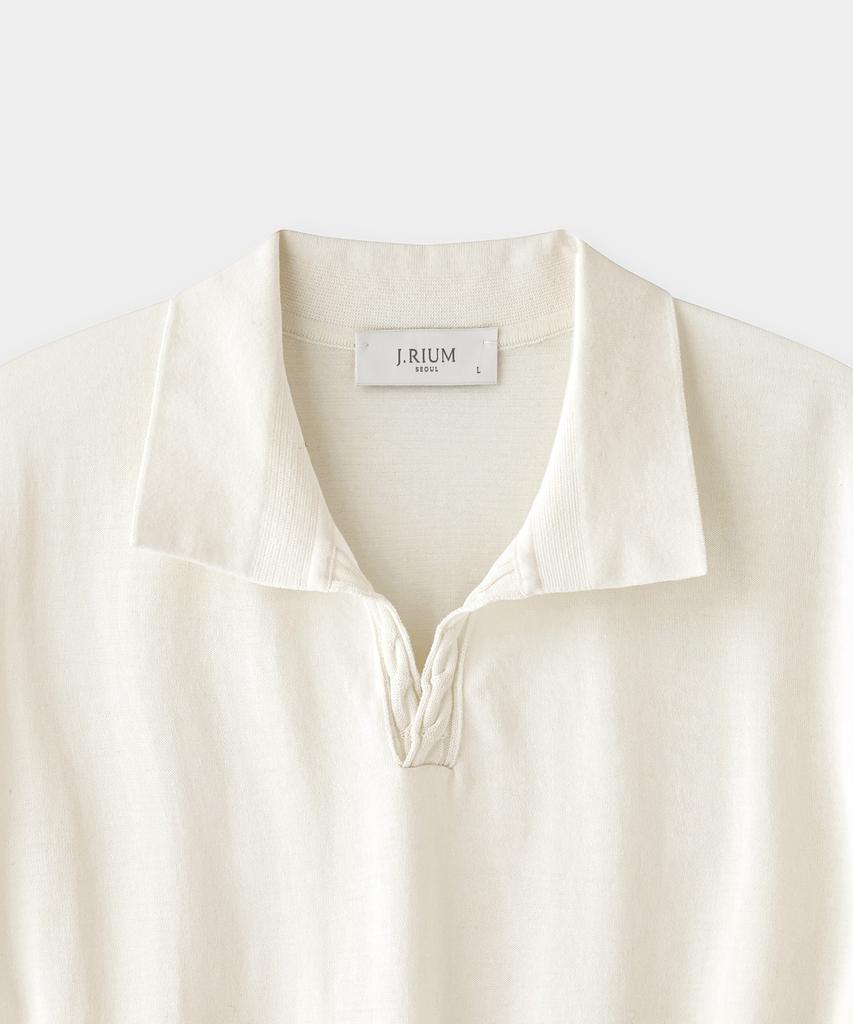 Jeilium Cotton Summer Essential Cable Polo Neck Ivory (Dry Touch)
