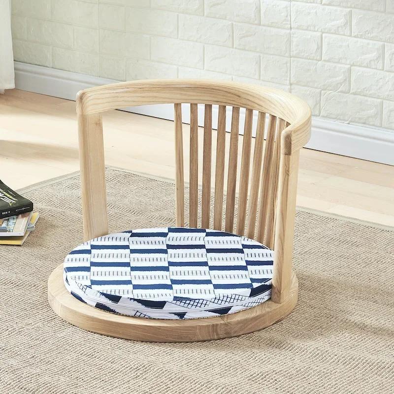 Japanese Meditation Chair - with Armrests & Back Support, Asian Traditional Floor Tatami Style, Solid Ash Wood Armchair