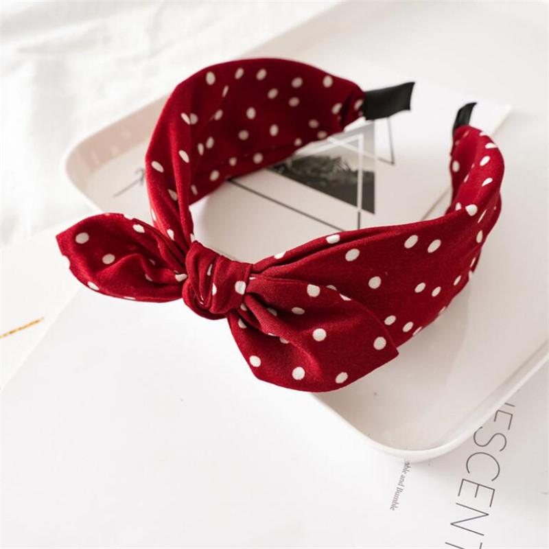 New Vintage Dot Print Bows Hair Hoop Women Headband Cute Rabbit Ears Lady Girls Hair Band Hairbands Hair Accessories