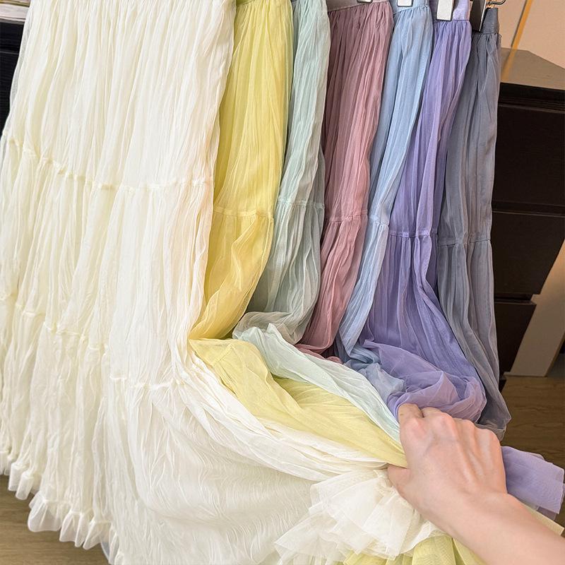 French Fairy-Tale High Waist Mesh Skirt - Women's Autumn 2025 A-Line Pleated Design