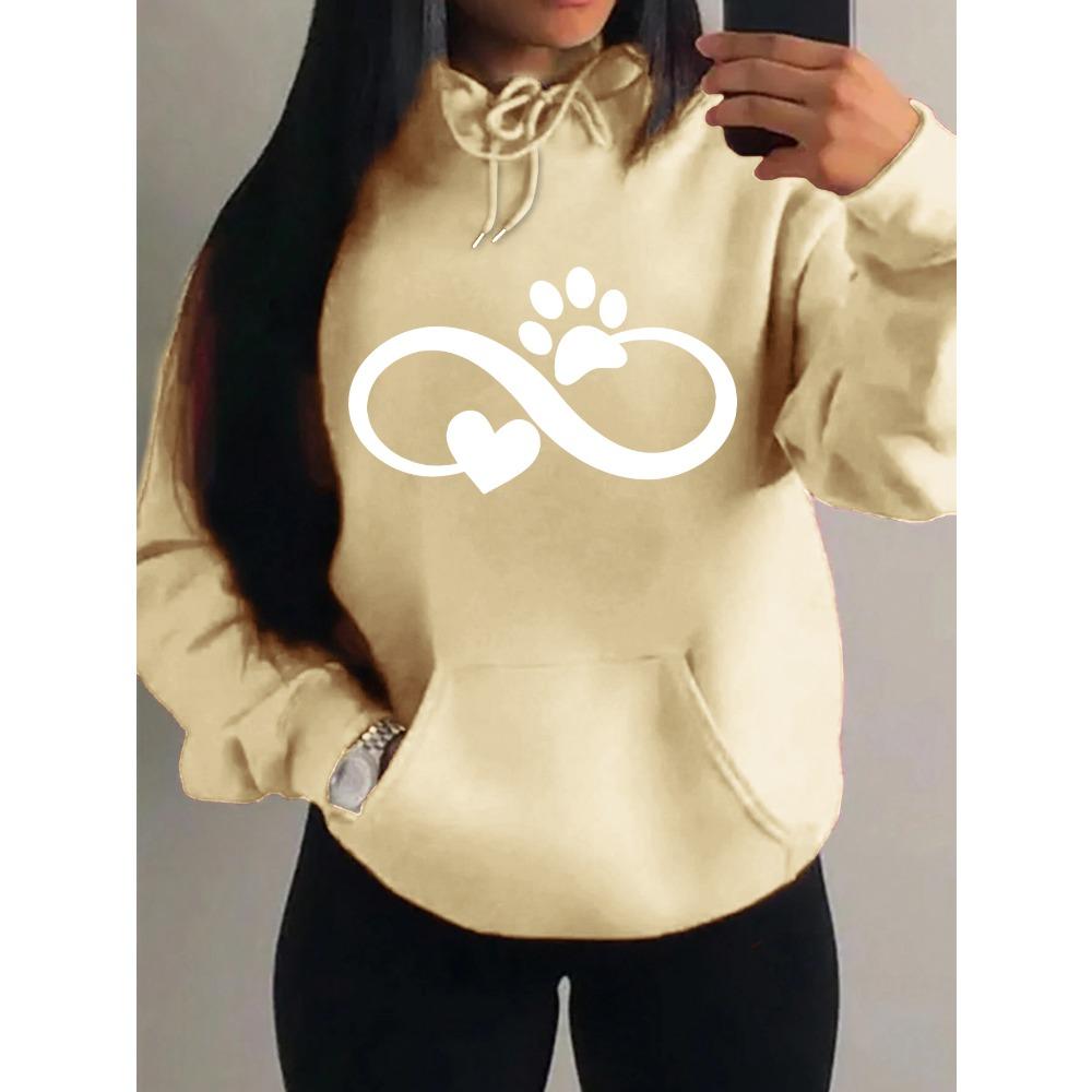 Creative Cat Palm And Love Creative Design Heart Pattern Hoodies Women Fashion Casual Hoody Streetwear Loose