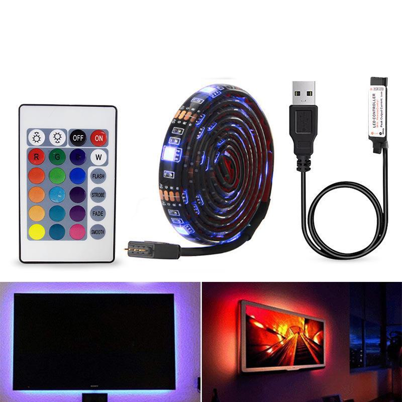 RGB LED Light Strip Set with 5V USB, 24-Key Remote & Bluetooth for TV Backlighting
