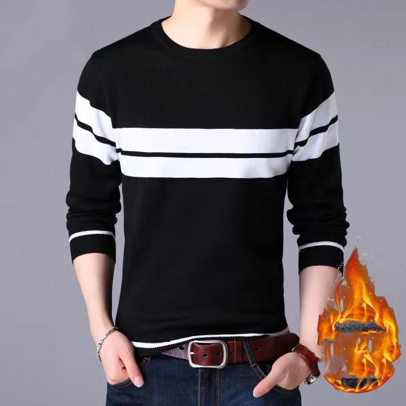 

Трендовая мода Осень Зима Новые Свитера Мужские с круглым вырезом Контрастного цвета Повседневные Свободные Плюс Вельвет С длинным рукавом Пуловеры Вязаные Топы XXXL чёрный/белый