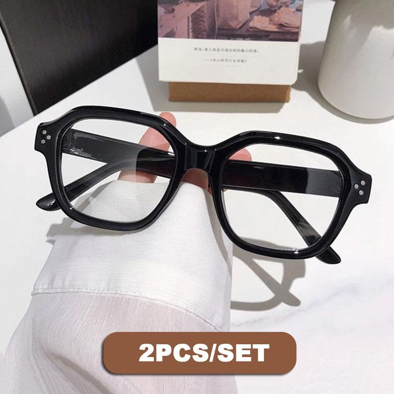 2PCS Vintage Leopard Black Frame Glasses Women Men Anti Blue Light Lens Eyeglasses Spectacles Makeup-free Eyewear Accessory