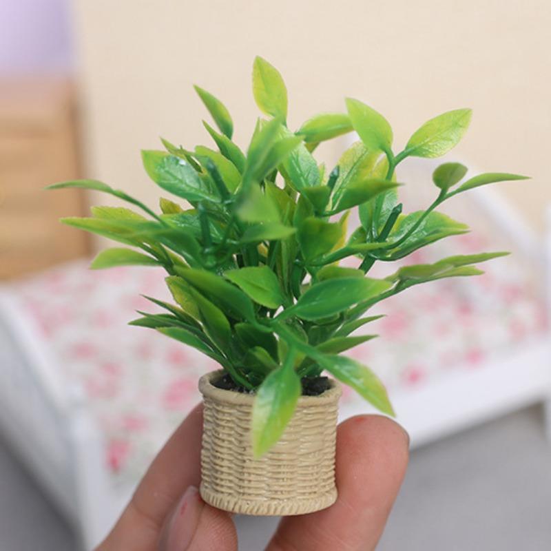 1pc Artificial Tiny Greenery Ornament Mini Potted Plant Mini Model Dollhouse Accessories