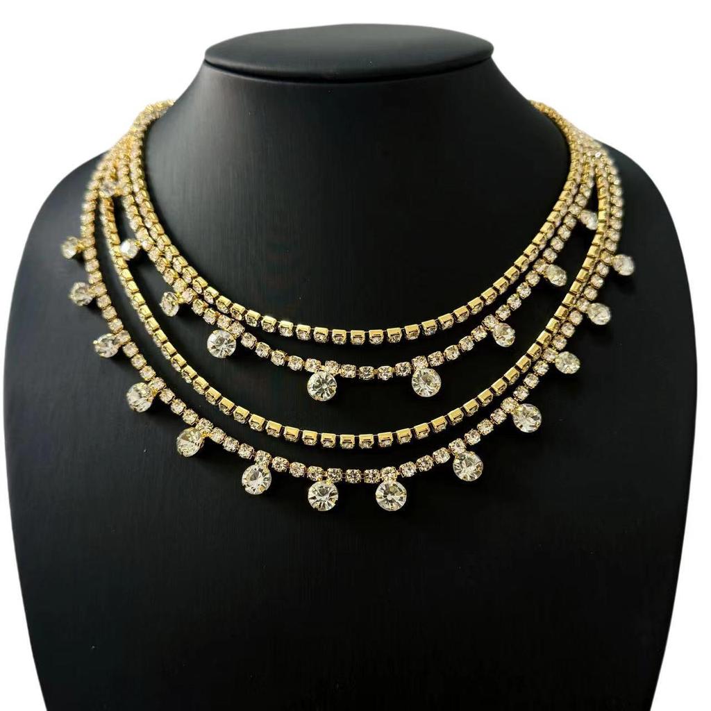 European & American Fashion Multi-Layer Rhinestone Choker Necklace