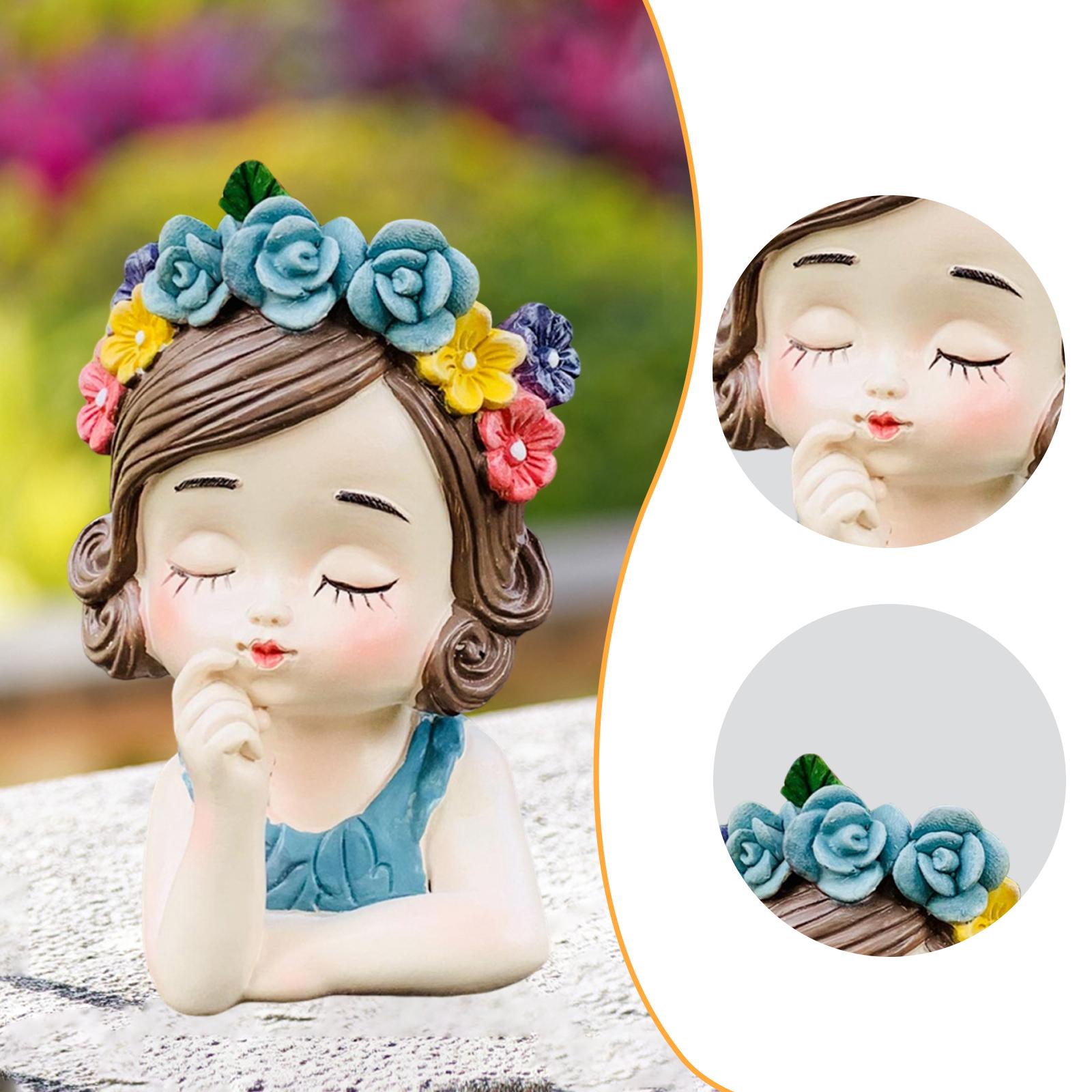 Girl Flower Pot Statue,Cute Decors Lifelike Planter Gift Arrangement,Plant Pot Flower Vase for Kitchen Home Garden Office Desk
