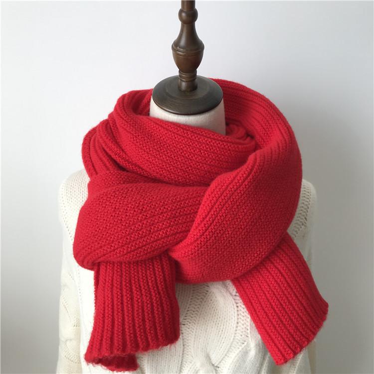 Korean version ins wool knitted scarf women's autumn and winter thickened warm scarf student solid color trendy red versatile model